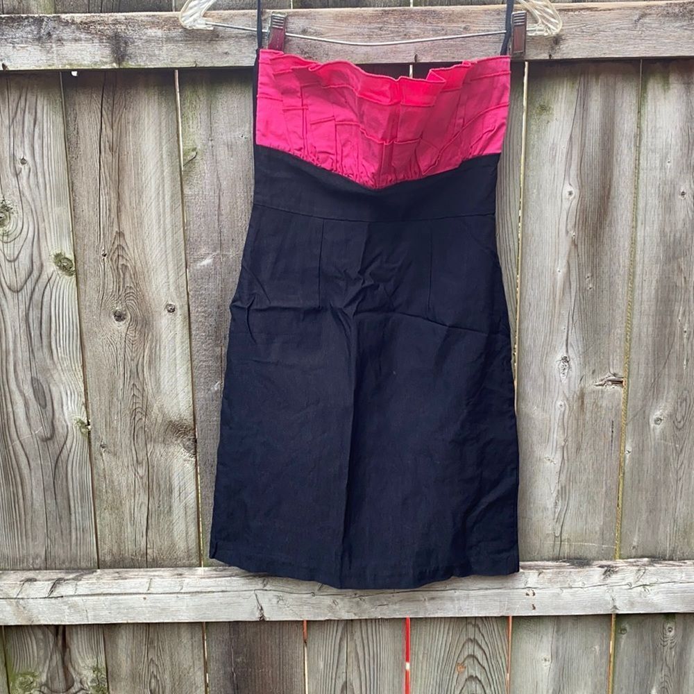 Pink and black strapless dress sz. S
